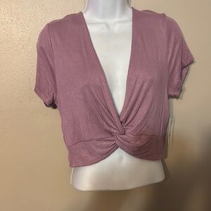 NWT SO Pink Crop Tie Front Blouse Short Sleeve size L